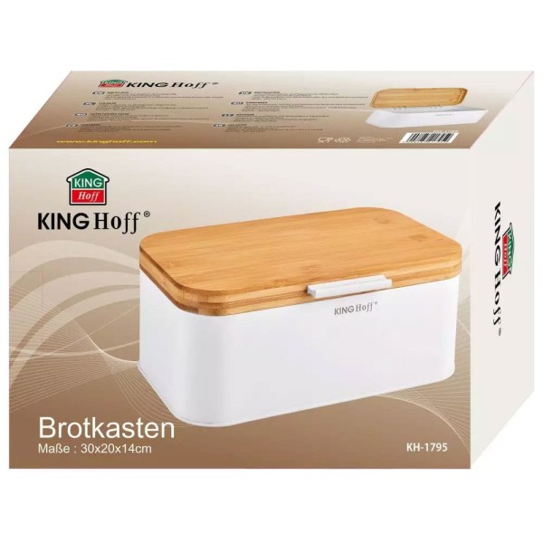 ХЛІБНИЦЯ KINGHOFF KH-1795 З БІЛОЇ СТАЛІ З БАМБУКОВОЮ КРИШКОЮ
