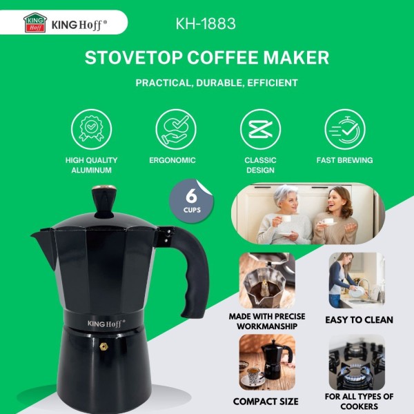 КАВОВАРКА ЕСПРЕСО КАВОВАРКА ПІД ТИСКОМ KINGHOFF 300 МЛ / 6 ЧАШОК KH-1883