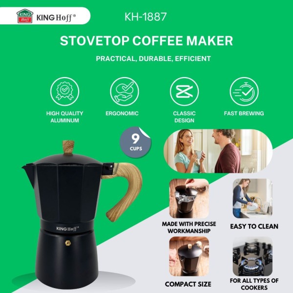 КАВОВАРКА ЕСПРЕСО КАВОВАРКА ПІД ТИСКОМ KINGHOFF 450 МЛ / 9 ЧАШОК KH-1887