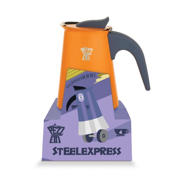 Індукційна кавоварка PEZZETTI STEELEXPRESS з емальованої сталі (2 чашки) - помаранчева