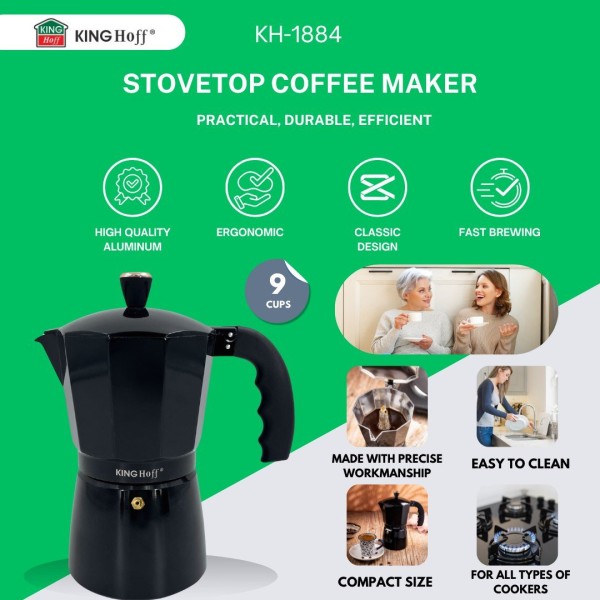 КАВОВАРКА ЕСПРЕСО КАВОВАРКА ПІД ТИСКОМ KINGHOFF 450 МЛ / 9 ЧАШОК KH-1884
