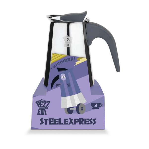 Індукційна кавоварка PEZZETTI STEELEXPRESS зі сталі (2 чашки) - срібляста