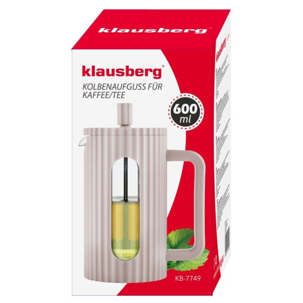 СКЛЯНИЙ ЧАЙНО-КАВОВИЙ ІНФУЗОР ФРЕНЧ-ПРЕС 600 МЛ БЕЖЕВИЙ KLAUSBERG KB-7749