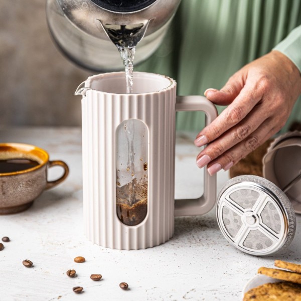 СКЛЯНИЙ ЧАЙНО-КАВОВИЙ ІНФУЗОР ФРЕНЧ-ПРЕС 600 МЛ БЕЖЕВИЙ KLAUSBERG KB-7749