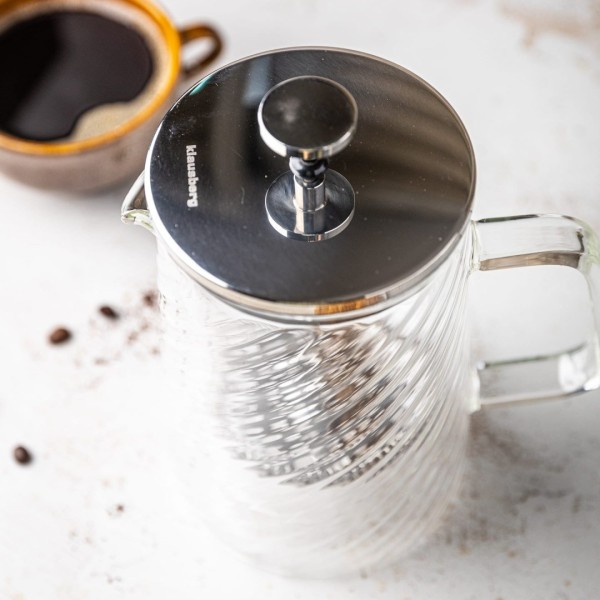 СКЛЯНИЙ ЗАПІРНИК ДЛЯ КАВИ/ЧАЮ 1000 МЛ ФРЕНЧ-ПРЕС KLAUSBERG KB-7764 СРІБЛЯСТИЙ