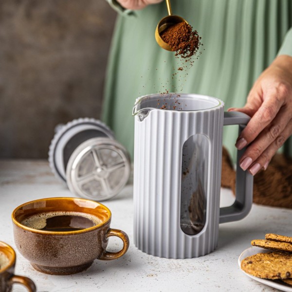 СКЛЯНИЙ ЧАЙНО-КАВОВИЙ ІНФУЗОР ФРЕНЧ-ПРЕС 350 МЛ СІРИЙ KLAUSBERG KB-7742