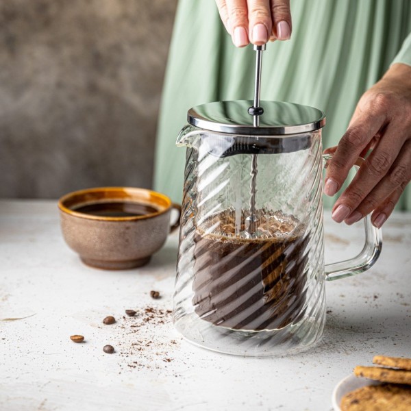 СКЛЯНИЙ ЗАПІРНИК ДЛЯ КАВИ/ЧАЮ 350 МЛ ФРЕНЧ-ПРЕС KLAUSBERG KB-7762 СРІБЛЯСТИЙ