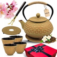 ЧАВУННИЙ ГЛЕЧИК СВІТЛО-ЗОЛОТИСТОГО КОЛІРУ 900 МЛ З ФІЛЬТРОМ ТА ЧАШКАМИ