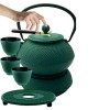 Чавунний глечик зелений 900 мл з нагрівачем та чашками, подарунковий