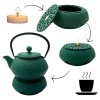 Чавунний глечик зелений 900 мл з нагрівачем та чашками, подарунковий