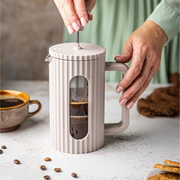 СКЛЯНИЙ ЧАЙНО-КАВОВИЙ ІНФУЗОР ФРЕНЧ-ПРЕС 350 МЛ БЕЖЕВИЙ KLAUSBERG KB-7744