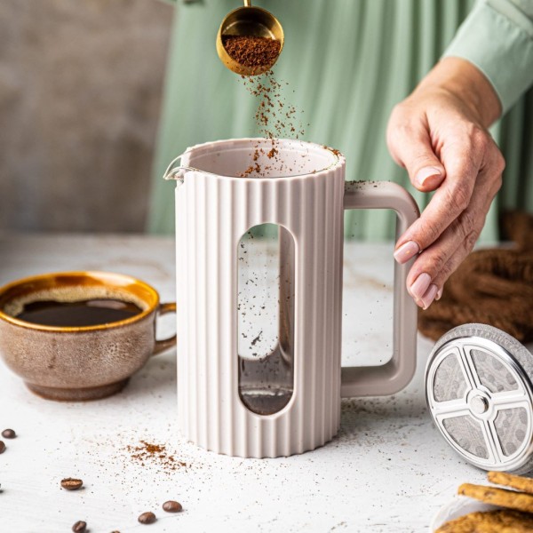 СКЛЯНИЙ ЧАЙНО-КАВОВИЙ ІНФУЗОР ФРЕНЧ-ПРЕС 350 МЛ БЕЖЕВИЙ KLAUSBERG KB-7744