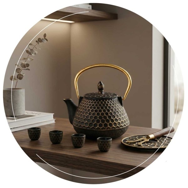 ЧАВУННИЙ ЗОЛОТИСТИЙ ГЛЕЧИК 900 МЛ З ФІЛЬТРОМ ТА ЧАШКАМИ HAGE