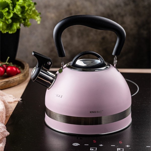 KINGHOFF KH-1856 РОЖЕВИЙ МАЛИЙ СТАЛЕВИЙ ГАЗОВИЙ ЧАЙНИК 1.8 Л ІНДУКЦІЙНИЙ