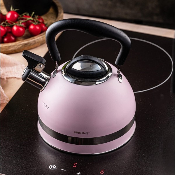 KINGHOFF KH-1856 РОЖЕВИЙ МАЛИЙ СТАЛЕВИЙ ГАЗОВИЙ ЧАЙНИК 1.8 Л ІНДУКЦІЙНИЙ