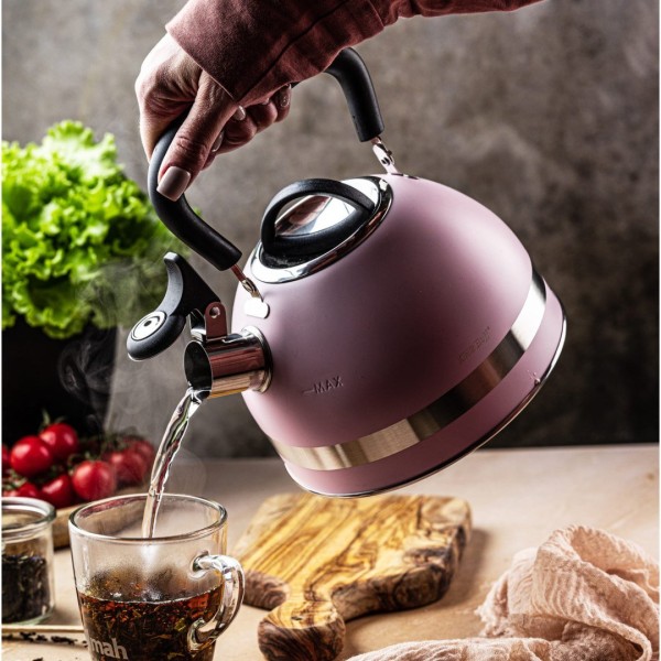 KINGHOFF KH-1856 РОЖЕВИЙ МАЛИЙ СТАЛЕВИЙ ГАЗОВИЙ ЧАЙНИК 1.8 Л ІНДУКЦІЙНИЙ