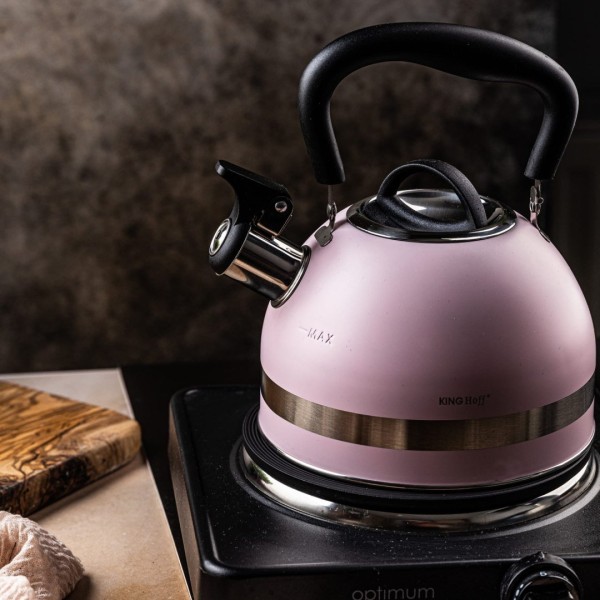 KINGHOFF KH-1856 РОЖЕВИЙ МАЛИЙ СТАЛЕВИЙ ГАЗОВИЙ ЧАЙНИК 1.8 Л ІНДУКЦІЙНИЙ