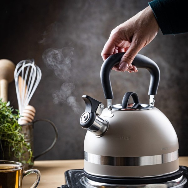 СТАЛЕВИЙ ІНДУКЦІЙНИЙ ЧАЙНИК 1,8 Л KINGHOFF KH-1854 БЕЖЕВИЙ