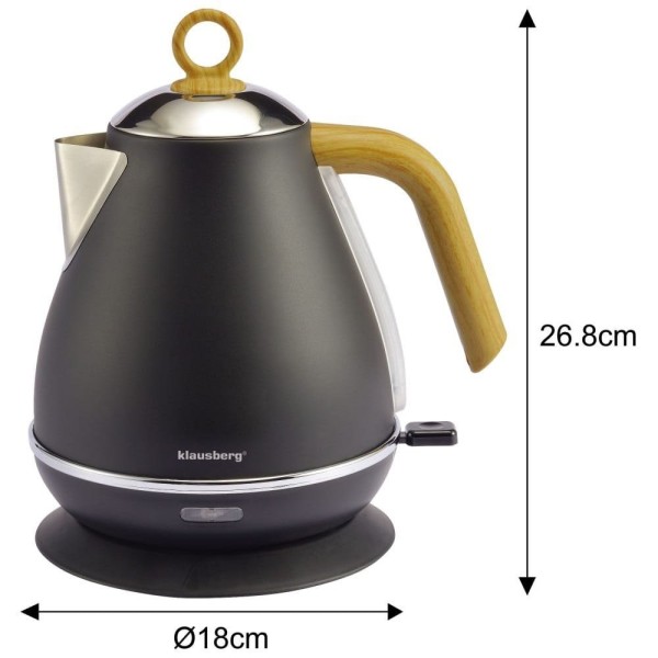 Електричний чайник з нержавіючої сталі 1,7 л чорного кольору Klausberg KB-7706