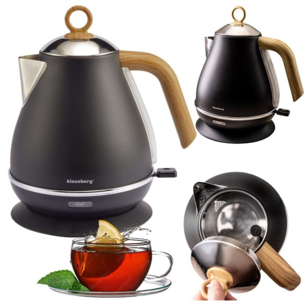 Електричний чайник з нержавіючої сталі 1,7 л чорного кольору Klausberg KB-7706