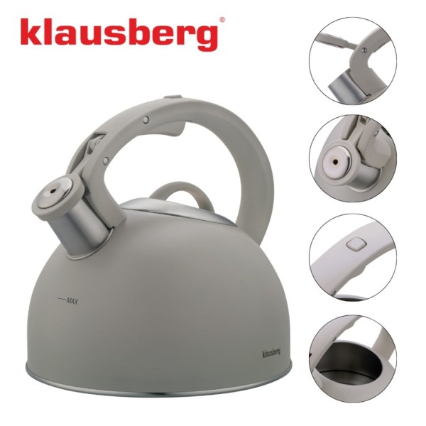 СТАЛЕВИЙ ЧАЙНИК ЗІ СВИСТКОМ 2,5 Л KLAUSBERG KB-7912