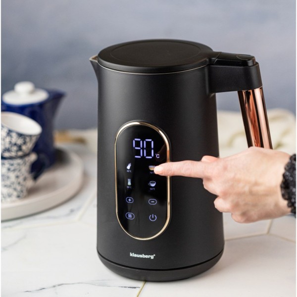 Електричний чайник з контролем температури 1,7 л бездротовий чорний KLAUSBERG KB-7892