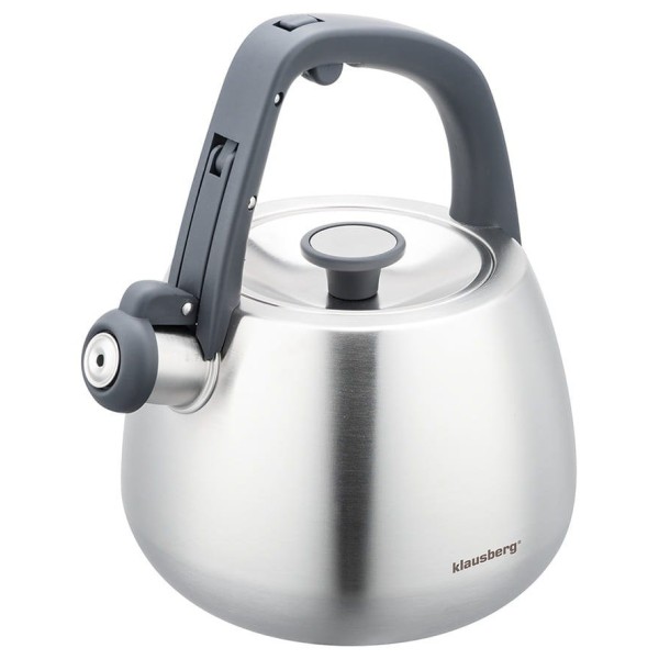 СТАЛЕВИЙ ГАЗОВИЙ ЧАЙНИК 2,5 Л ІНДУКЦІЙНИЙ KLAUSBERG KB-7773 СРІБНИЙ САТИН