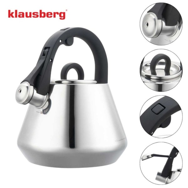 СТАЛЕВИЙ ЧАЙНИК ЗІ СВИСТКОМ 2,5 Л KLAUSBERG KB-7947