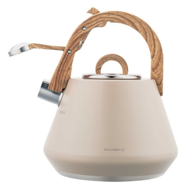 СТАЛЕВИЙ ЧАЙНИК ЗІ СВИСТКОМ 2,5 Л KLAUSBERG KB-7950 БЕЖЕВИЙ