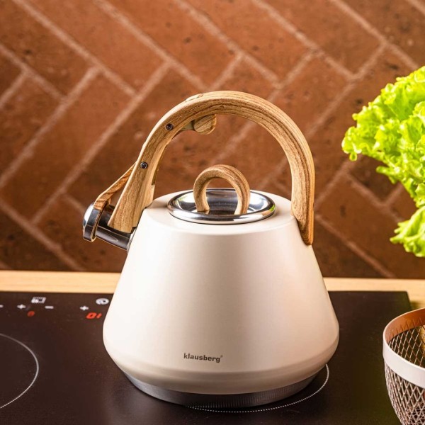 СТАЛЕВИЙ ЧАЙНИК ЗІ СВИСТКОМ 2,5 Л KLAUSBERG KB-7950 БЕЖЕВИЙ