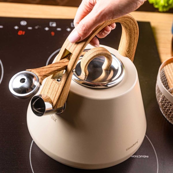 СТАЛЕВИЙ ЧАЙНИК ЗІ СВИСТКОМ 2,5 Л KLAUSBERG KB-7950 БЕЖЕВИЙ