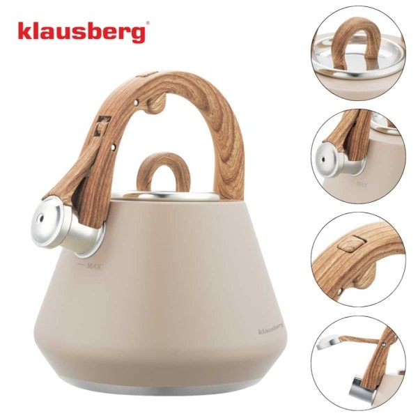 СТАЛЕВИЙ ЧАЙНИК ЗІ СВИСТКОМ 2,5 Л KLAUSBERG KB-7950 БЕЖЕВИЙ