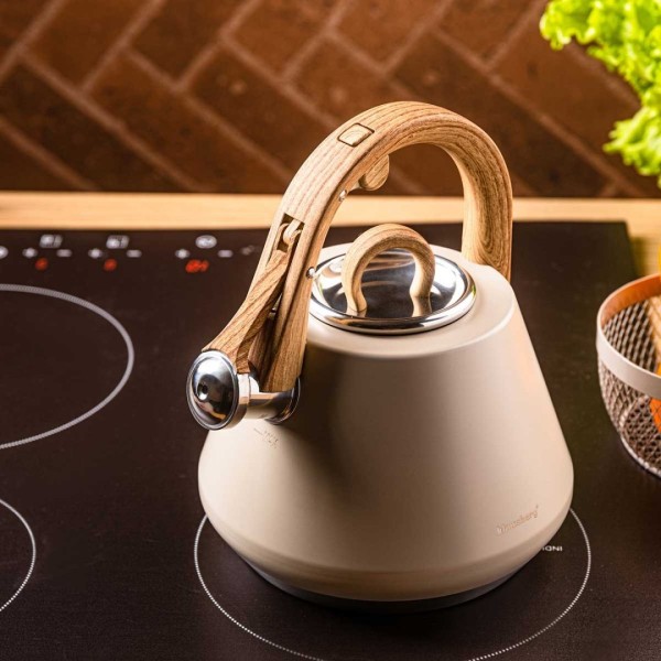 СТАЛЕВИЙ ЧАЙНИК ЗІ СВИСТКОМ 2,5 Л KLAUSBERG KB-7950 БЕЖЕВИЙ