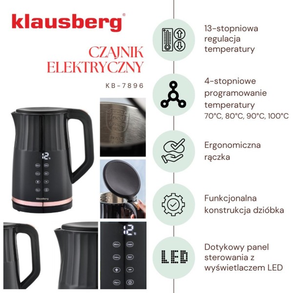 Czajnik elektryczny Klausberg KB-7896 (1.7 l, regulacja temperatury)