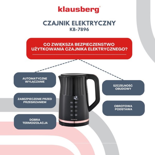 Czajnik elektryczny Klausberg KB-7896 (1.7 l, regulacja temperatury)