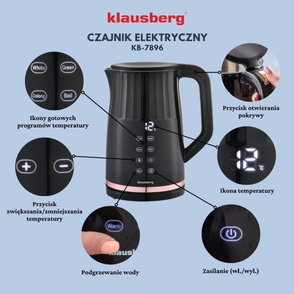 Czajnik elektryczny Klausberg KB-7896 (1.7 l, regulacja temperatury)