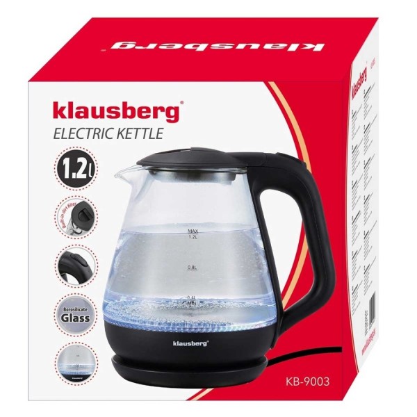 Електричний скляний чайник 1,2 л Klausberg KB-9003 LED