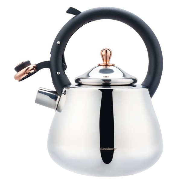 СТАЛЕВИЙ ГАЗОВИЙ ЧАЙНИК 2,8 Л ІНДУКЦІЙНИЙ ТРАДИЦІЙНИЙ KLAUSBERG KB-7776 СРІБНИЙ ГЛЯНЦЕВИЙ