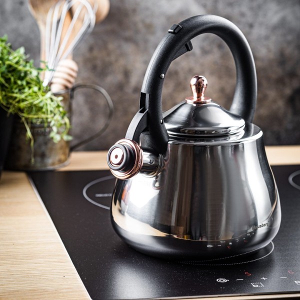 СТАЛЕВИЙ ГАЗОВИЙ ЧАЙНИК 2,8 Л ІНДУКЦІЙНИЙ ТРАДИЦІЙНИЙ KLAUSBERG KB-7776 СРІБНИЙ ГЛЯНЦЕВИЙ