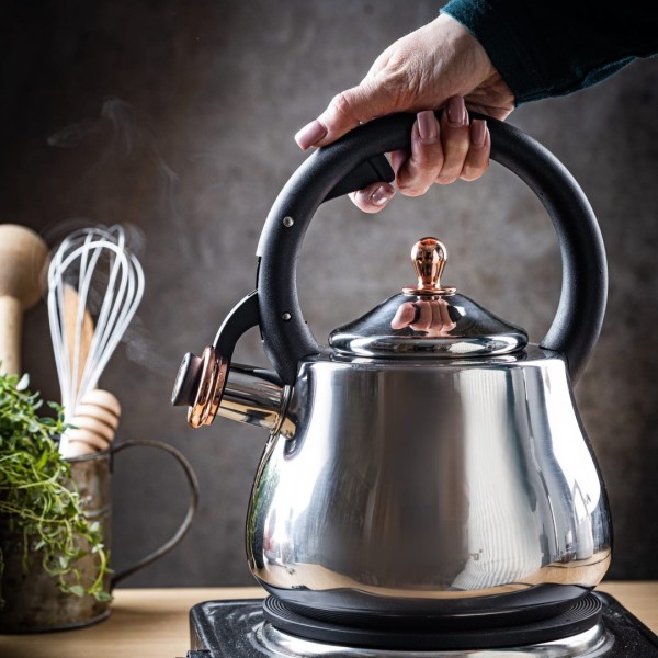 СТАЛЕВИЙ ГАЗОВИЙ ЧАЙНИК 2,8 Л ІНДУКЦІЙНИЙ ТРАДИЦІЙНИЙ KLAUSBERG KB-7776 СРІБНИЙ ГЛЯНЦЕВИЙ