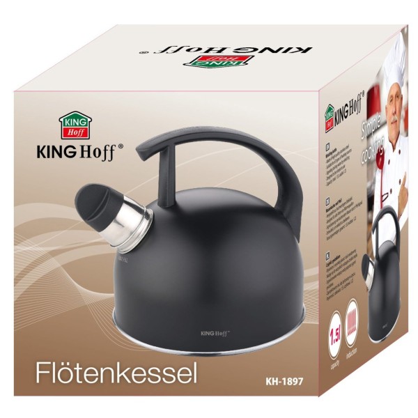 СТАЛЕВИЙ ЧАЙНИК 1,5 Л МАТОВИЙ ЧОРНИЙ KINGHOFF KH-1897
