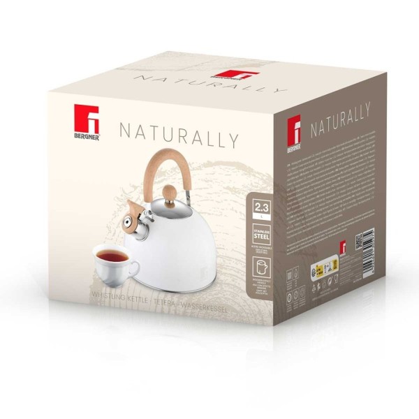 СТАЛЕВИЙ ЧАЙНИК ЗІ СВИСТКОМ 2.3 Л BERGNER BG-37304 NATURALLY