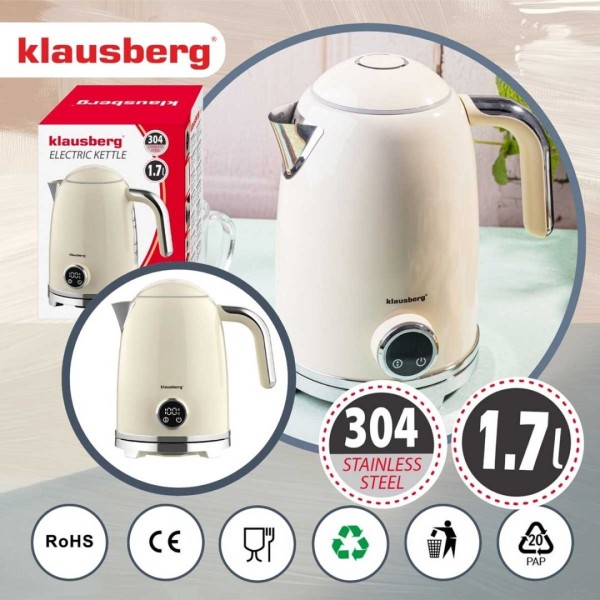 Електричний чайник 1,7 л зі світлодіодним термометром Klausberg KB-9028 Retro