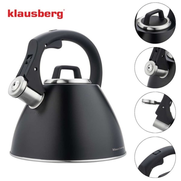 СТАЛЕВИЙ ЧАЙНИК ЗІ СВИСТКОМ 2,5 Л KLAUSBERG KB-7952