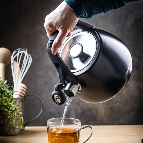 СТАЛЕВИЙ ГАЗОВИЙ ЧАЙНИК 2,5 Л ІНДУКЦІЙНИЙ KLAUSBERG KB-7774 МАТОВИЙ ЧОРНИЙ