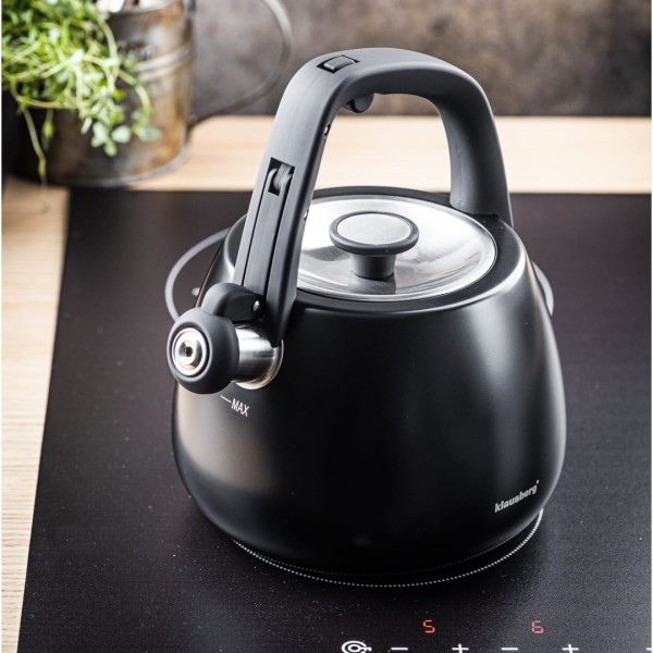 СТАЛЕВИЙ ГАЗОВИЙ ЧАЙНИК 2,5 Л ІНДУКЦІЙНИЙ KLAUSBERG KB-7774 МАТОВИЙ ЧОРНИЙ