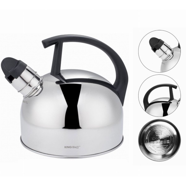 СТАЛЕВИЙ ЧАЙНИК 1,5 Л БЛИСКУЧОГО СРІБЛА KINGHOFF KH-1896