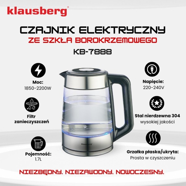 Czajnik elektryczny Klausberg KB-7888 (szklany 1,7 l)
