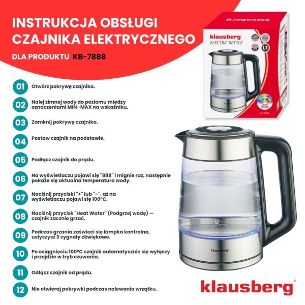 Czajnik elektryczny Klausberg KB-7888 (szklany 1,7 l)