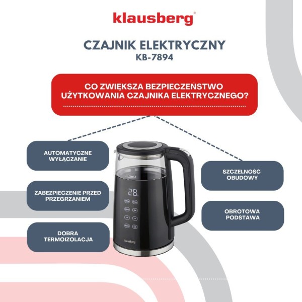 Czajnik elektryczny Klausberg KB-7894 (1.7 l, regulacja temperatury)